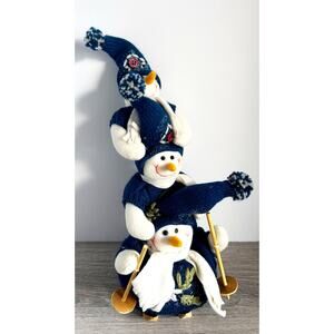 Cute Unique Handmade Stacked Snowman Family Skiing Plush Christmas Home Decor